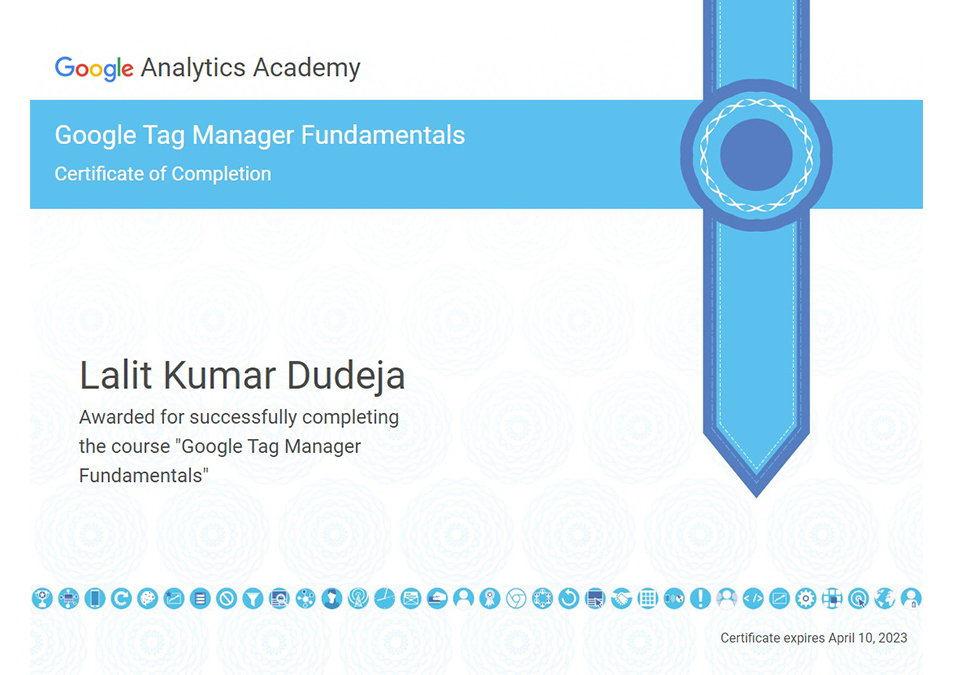 Google Tag Manager Fundamentals Certificate - Lalit Kumar Dudeja